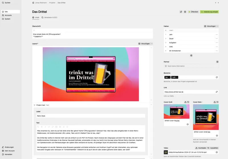 Backend screenshot of jonasrebmann.de