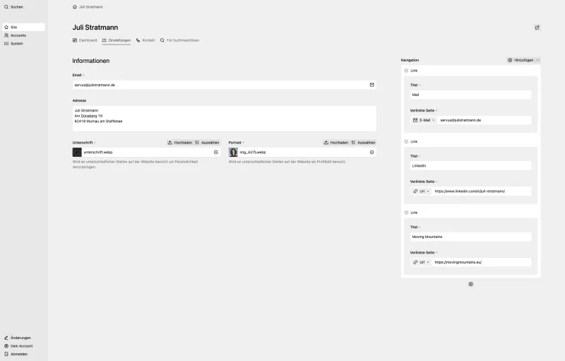 Backend screenshot of julistratmann.de