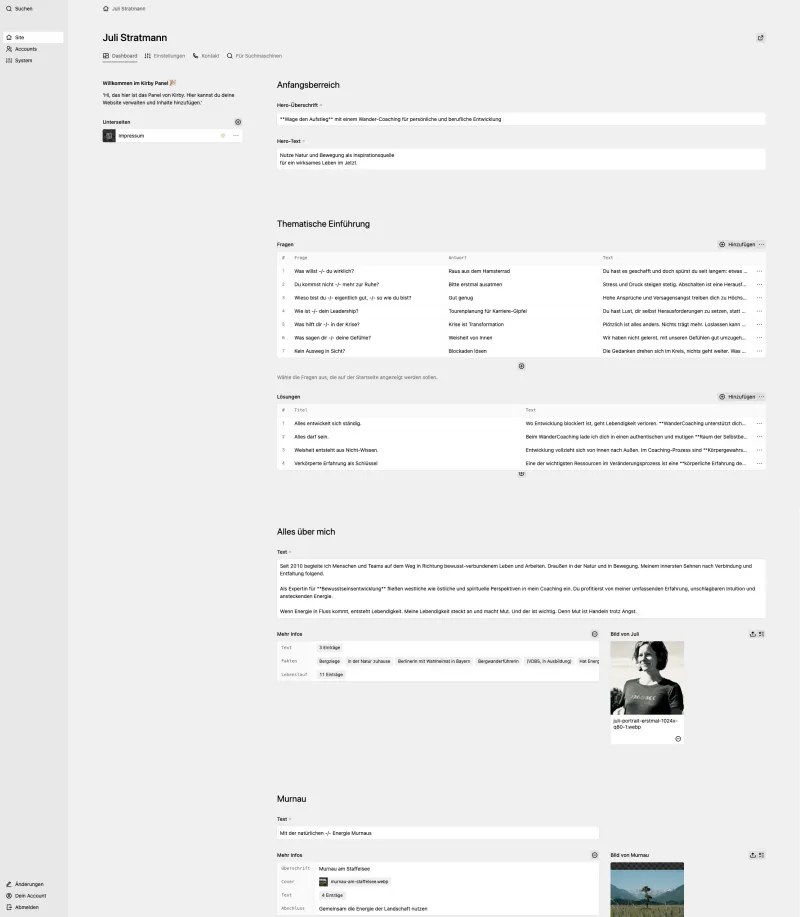 Backend screenshot of julistratmann.de