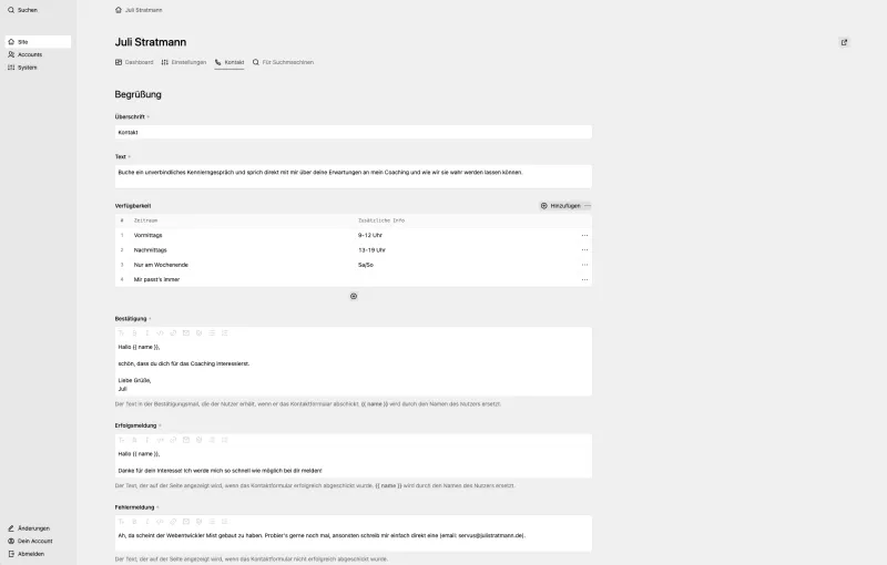 Backend screenshot of julistratmann.de
