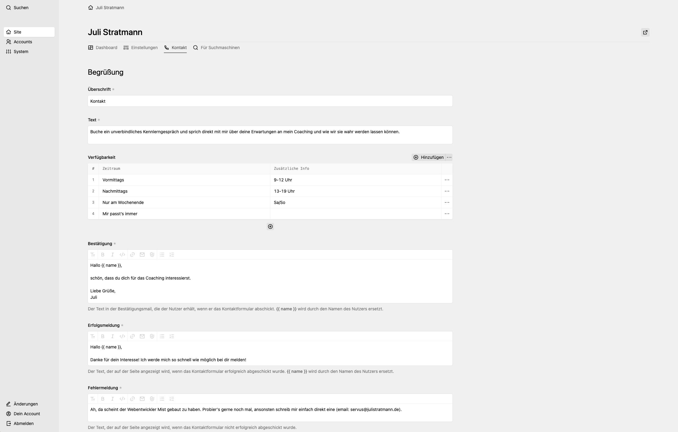 Backend screenshot of julistratmann.de