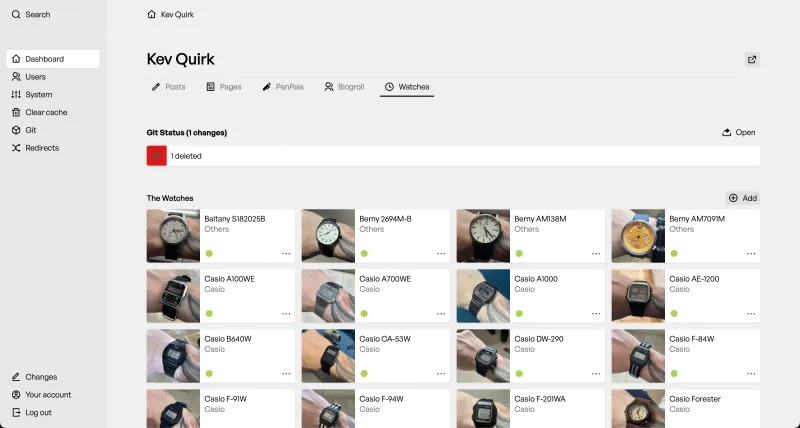 Backend screenshot of kevquirk.com