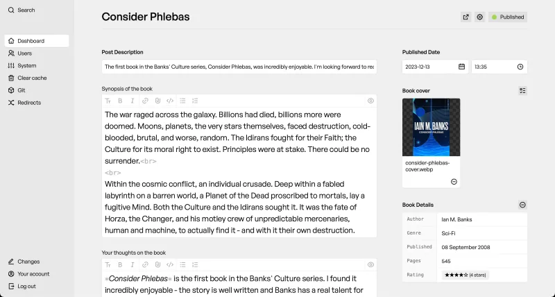 Backend screenshot of kevquirk.com