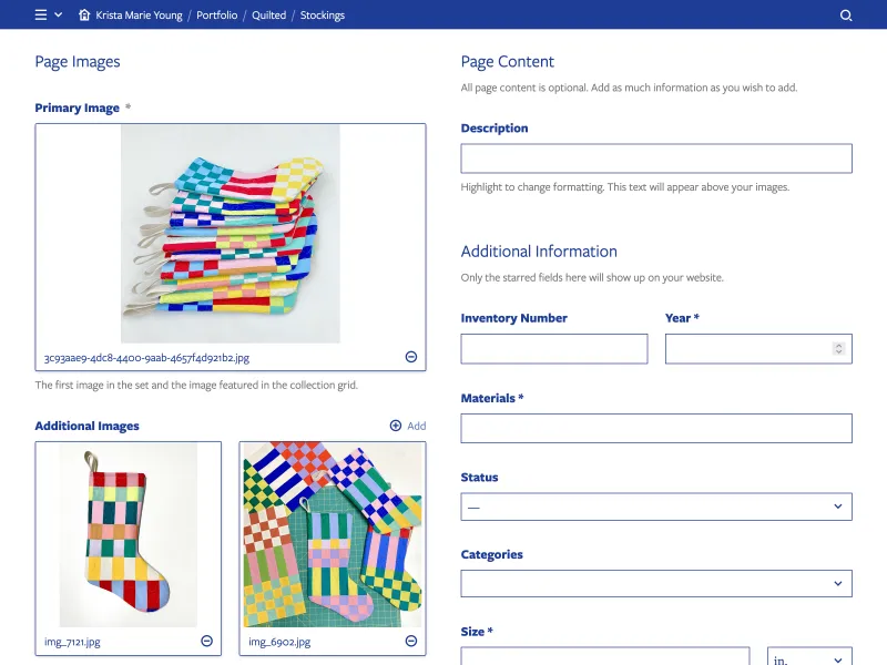 Backend screenshot of kristamarieyoung.com