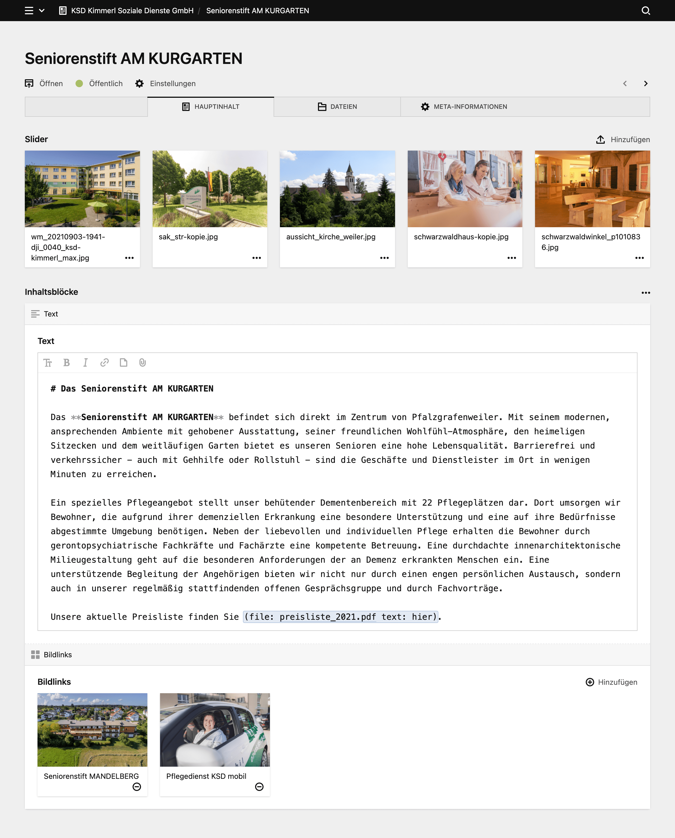 Backend screenshot of ksd-gmbh.info