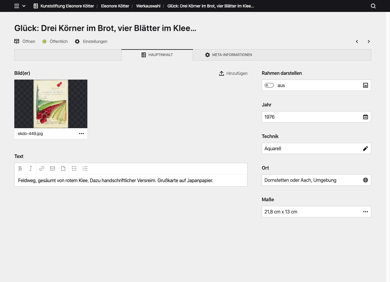Backend screenshot of kunststiftung-ek.de