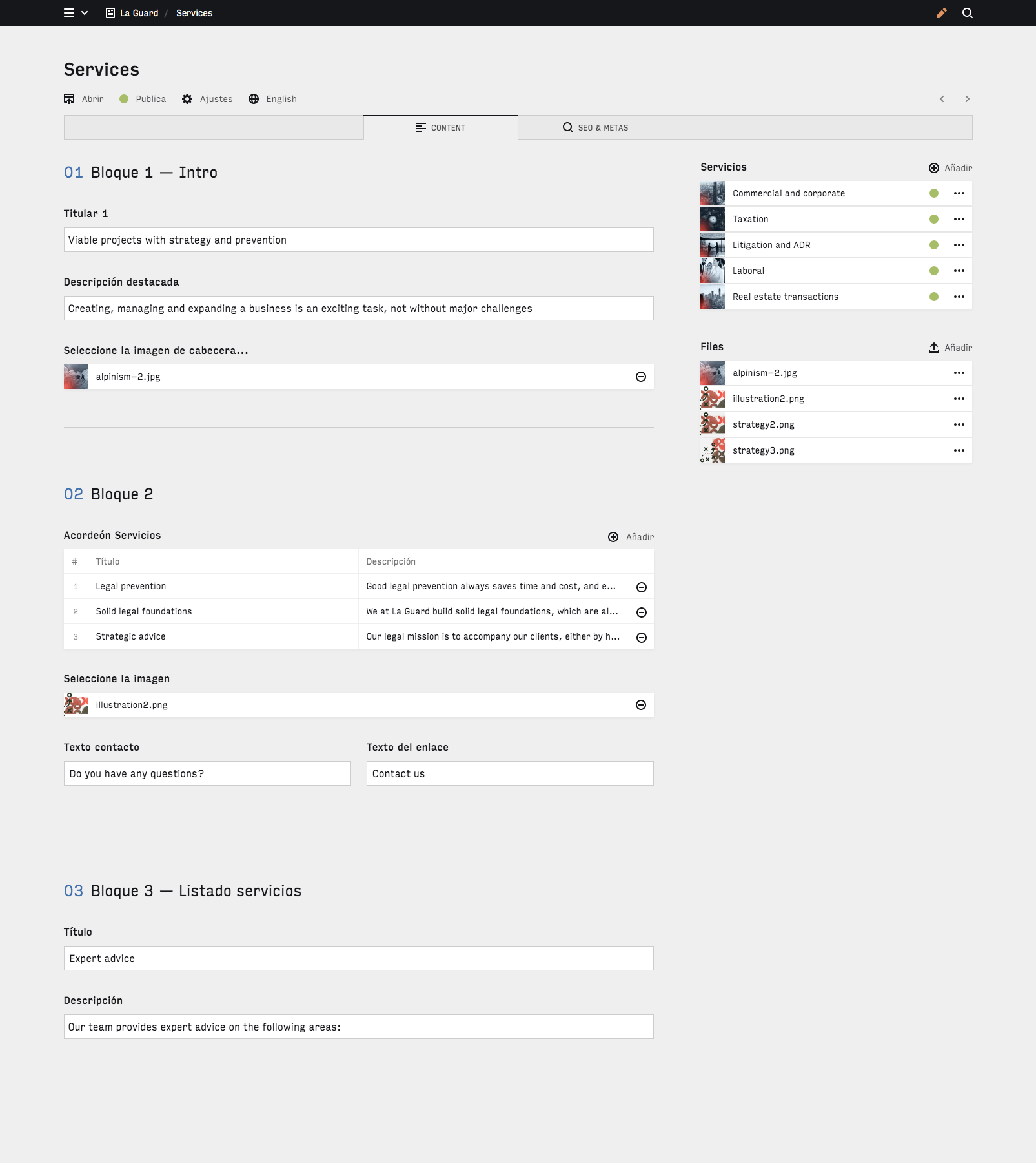 Backend screenshot of laguardlegal.com