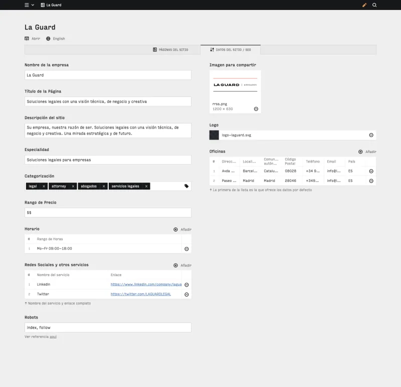 Backend screenshot of laguardlegal.com