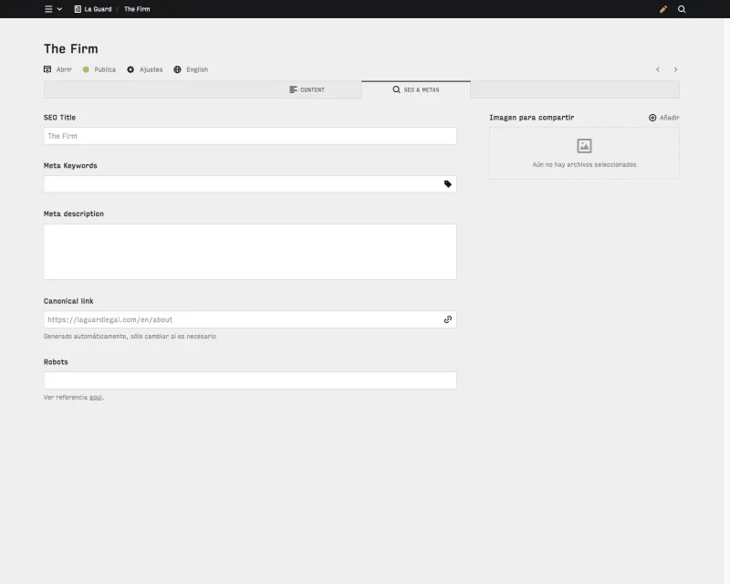 Backend screenshot of laguardlegal.com