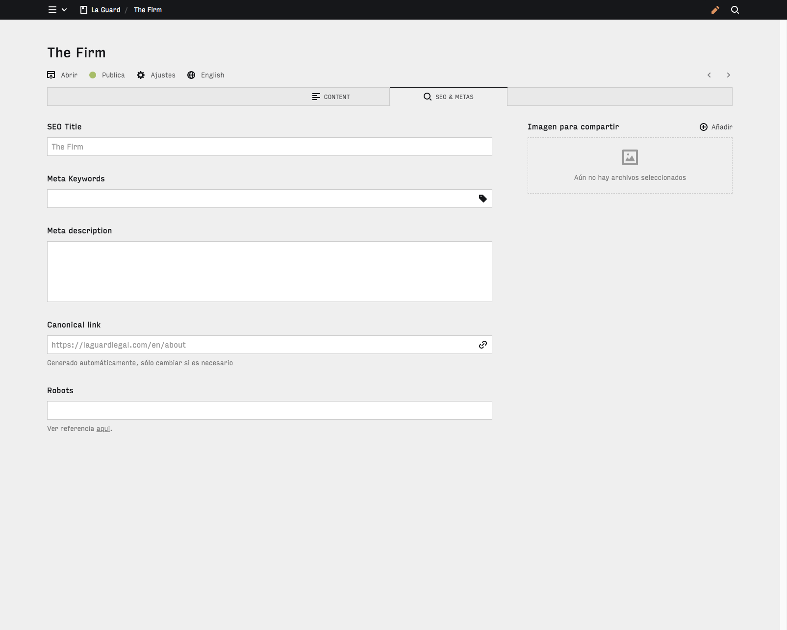Backend screenshot of laguardlegal.com