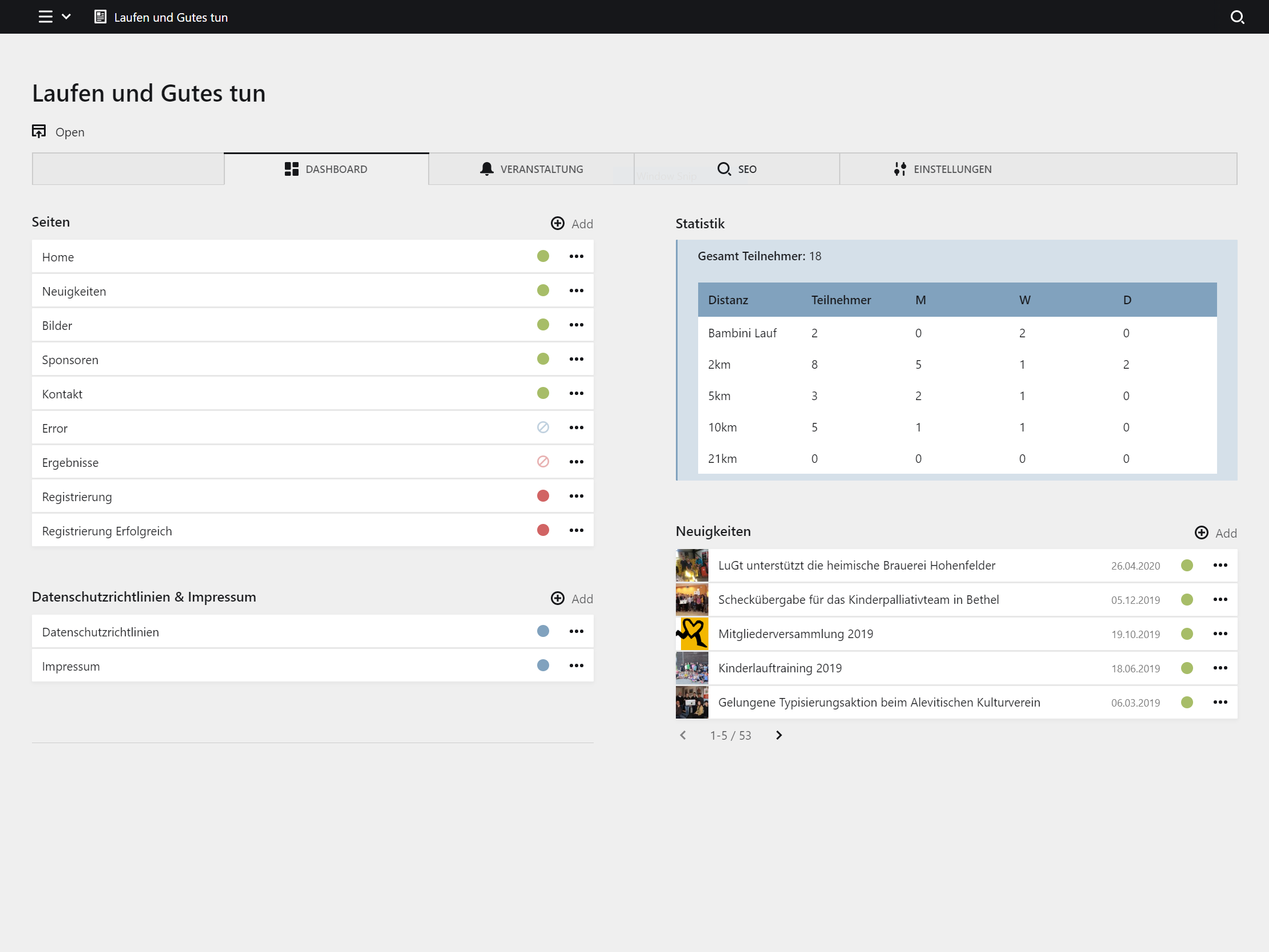 Backend screenshot of laufenundgutestun.de