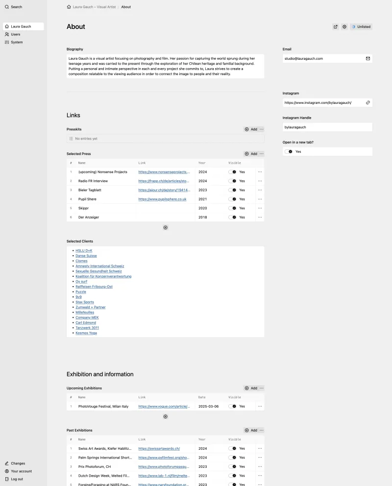 Backend screenshot of lauragauch.com