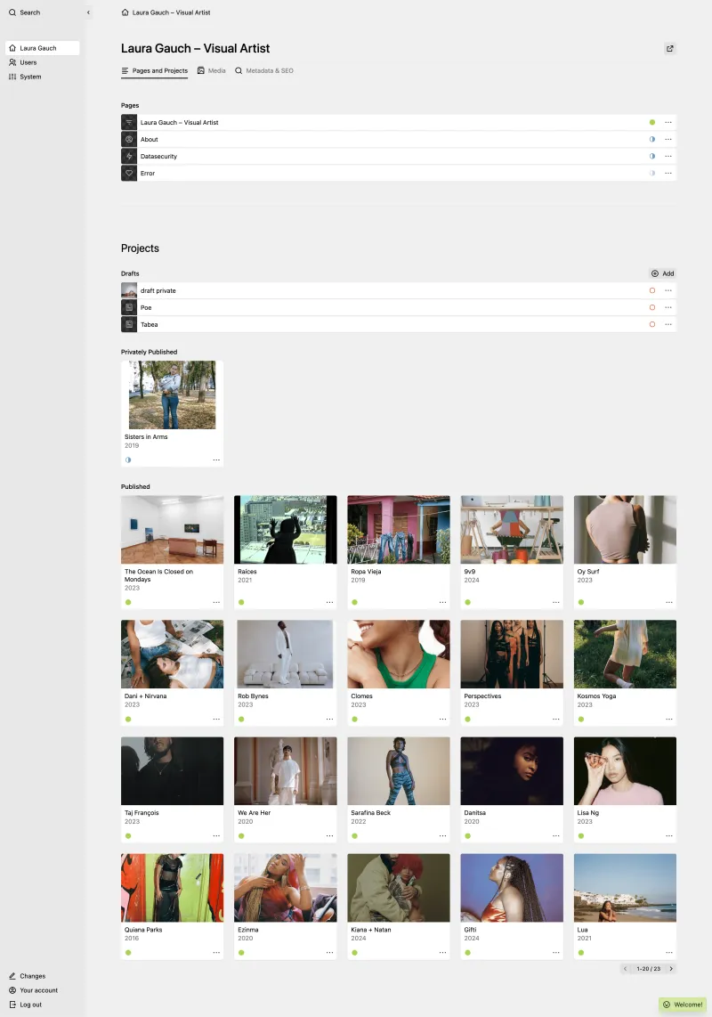 Backend screenshot of lauragauch.com