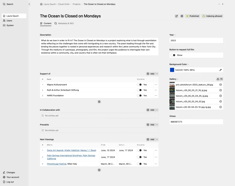 Backend screenshot of lauragauch.com