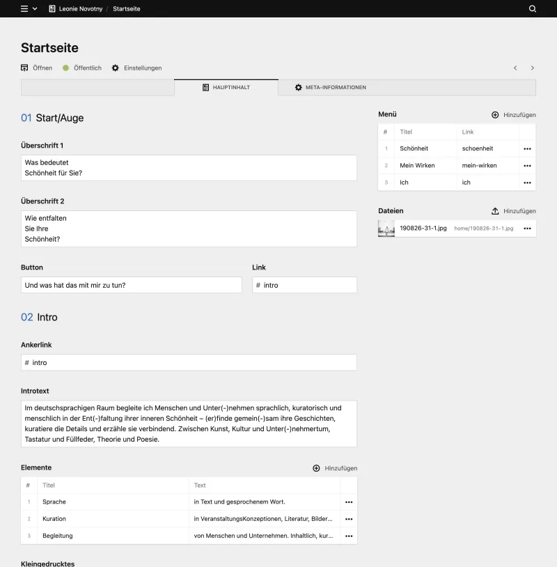 Backend screenshot of leonienovotny.com