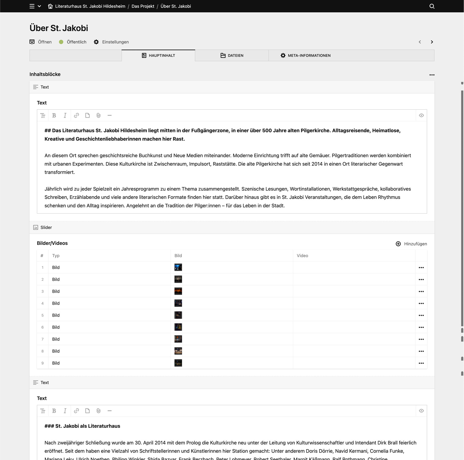 Backend screenshot of stjakobi.de