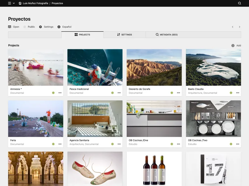Backend screenshot of luismunoz.photography