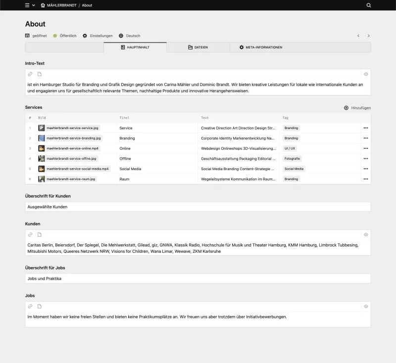 Backend screenshot of maehlerbrandt.com