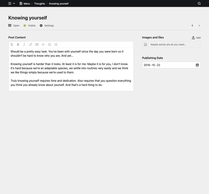 Backend screenshot of manuelmoreale.com