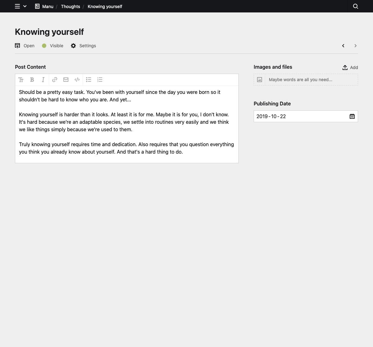 Backend screenshot of manuelmoreale.com
