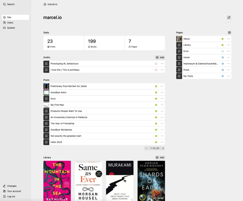 Backend screenshot of marcel.io