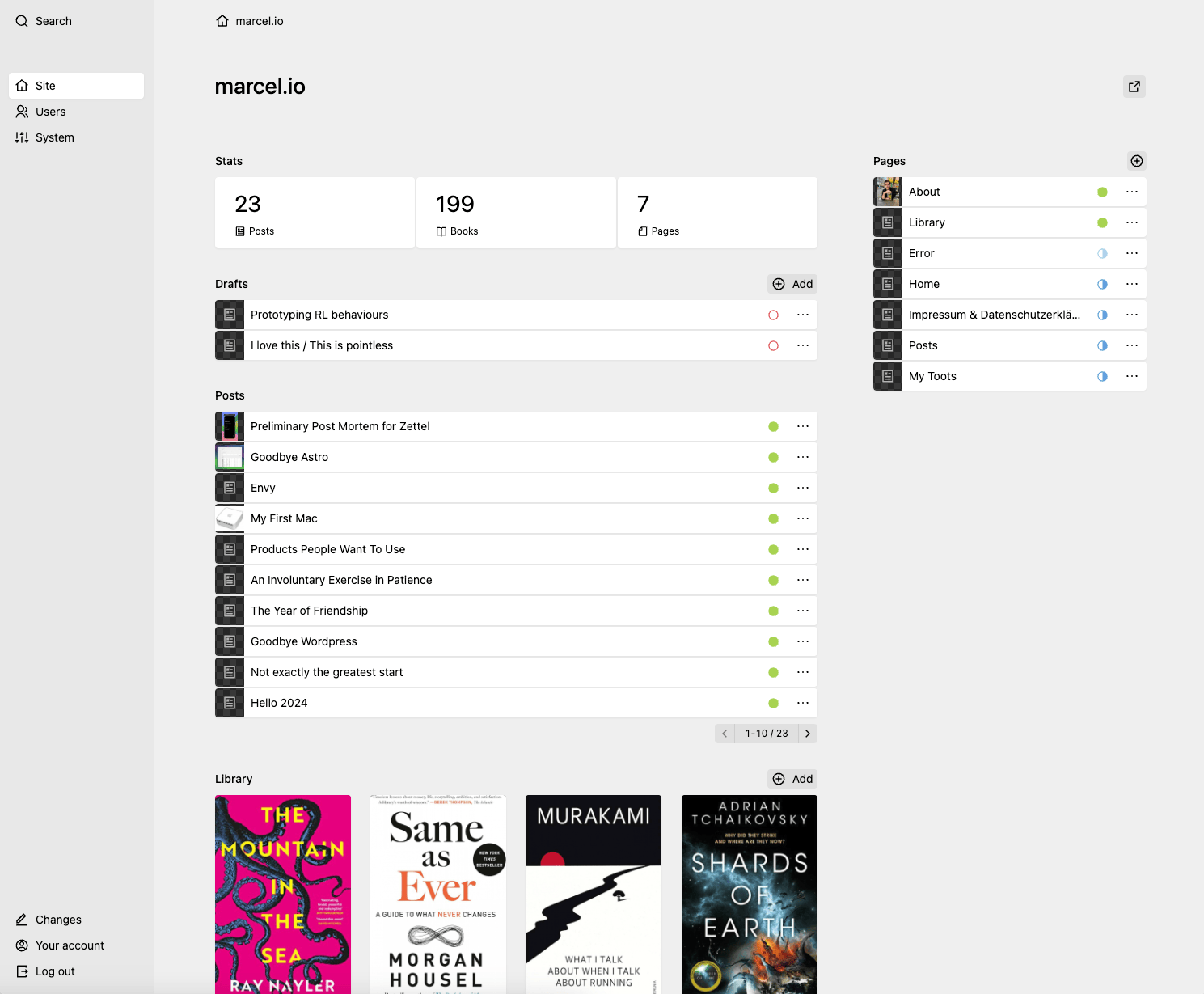 Backend screenshot of marcel.io