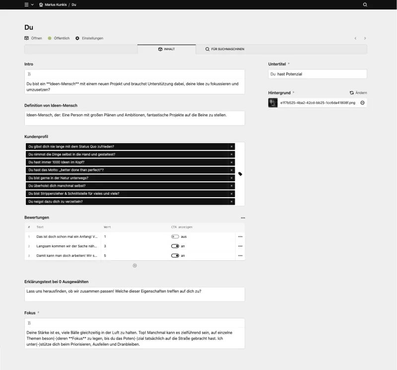 Backend screenshot of mariuskunkis.de
