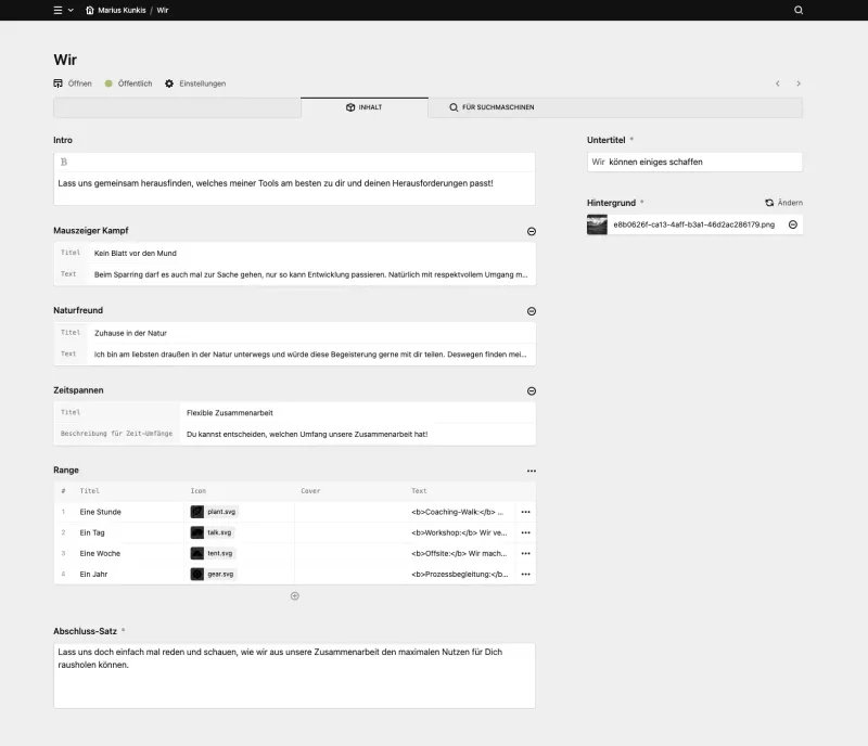 Backend screenshot of mariuskunkis.de
