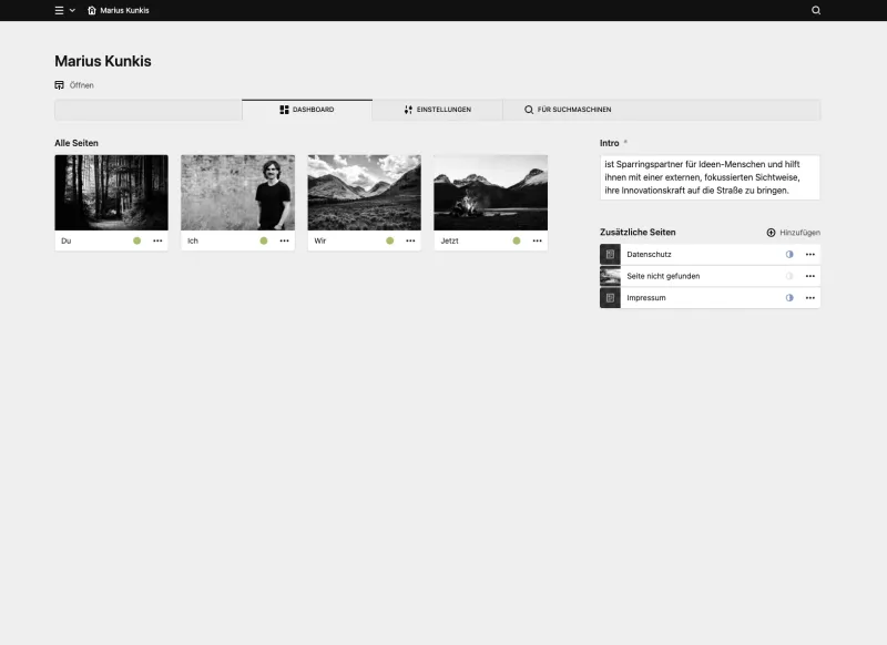 Backend screenshot of mariuskunkis.de