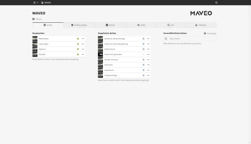 Backend screenshot of maveo.de