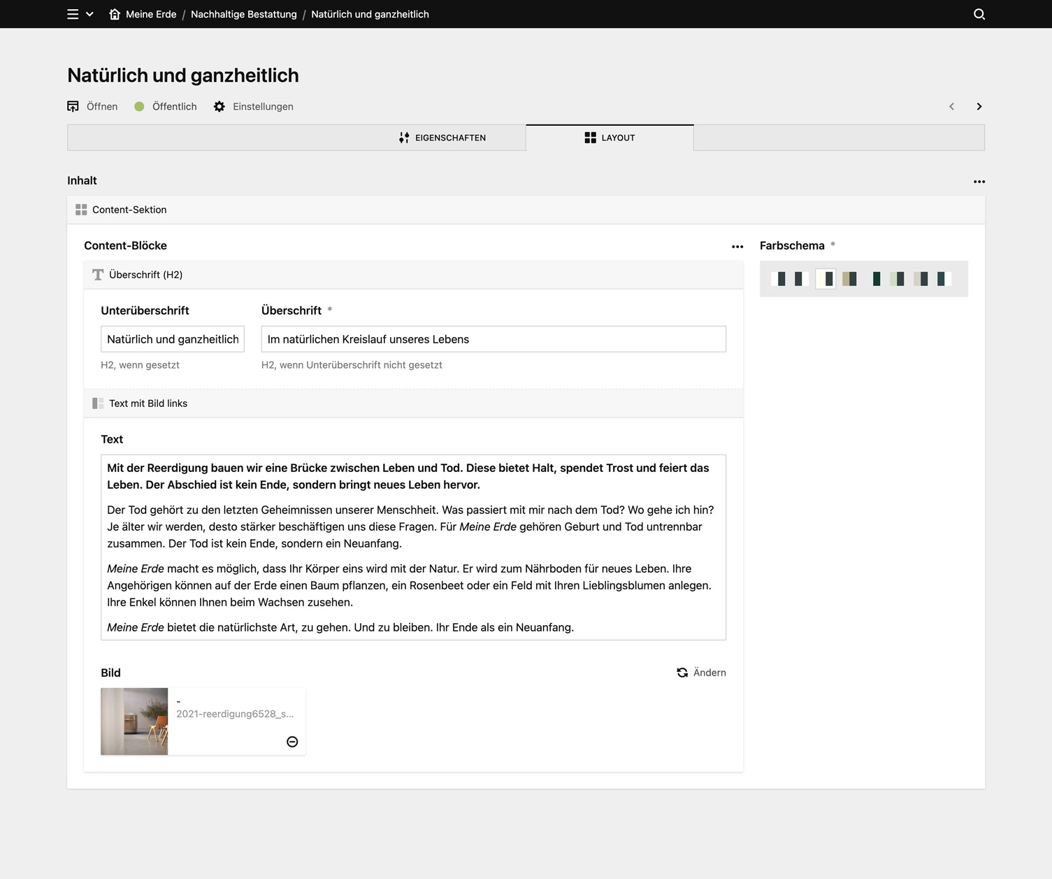Backend screenshot of meine-erde.de