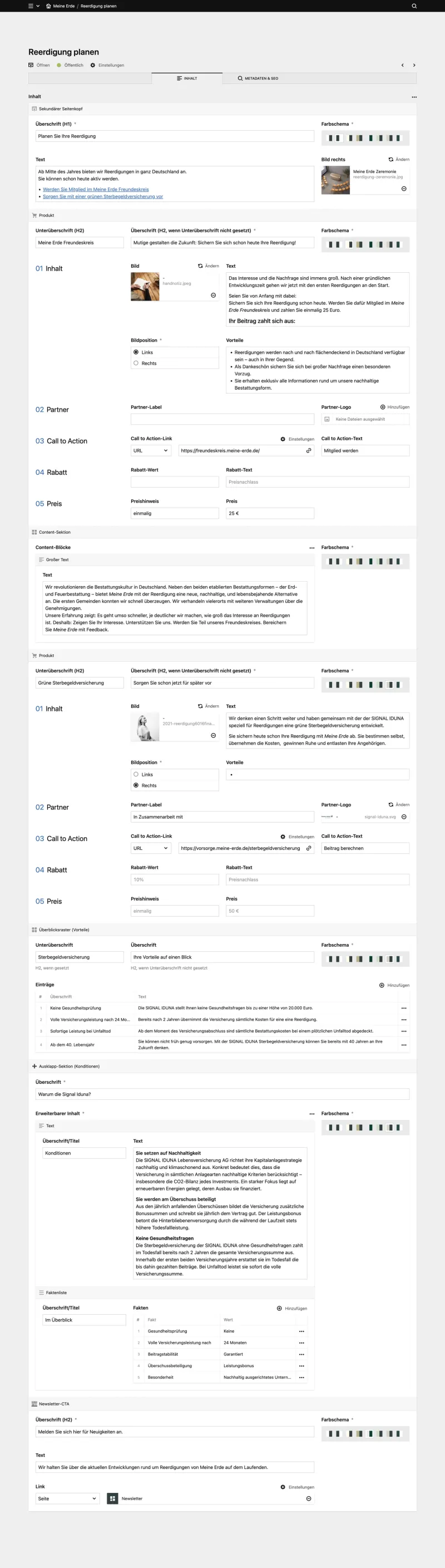 Backend screenshot of meine-erde.de