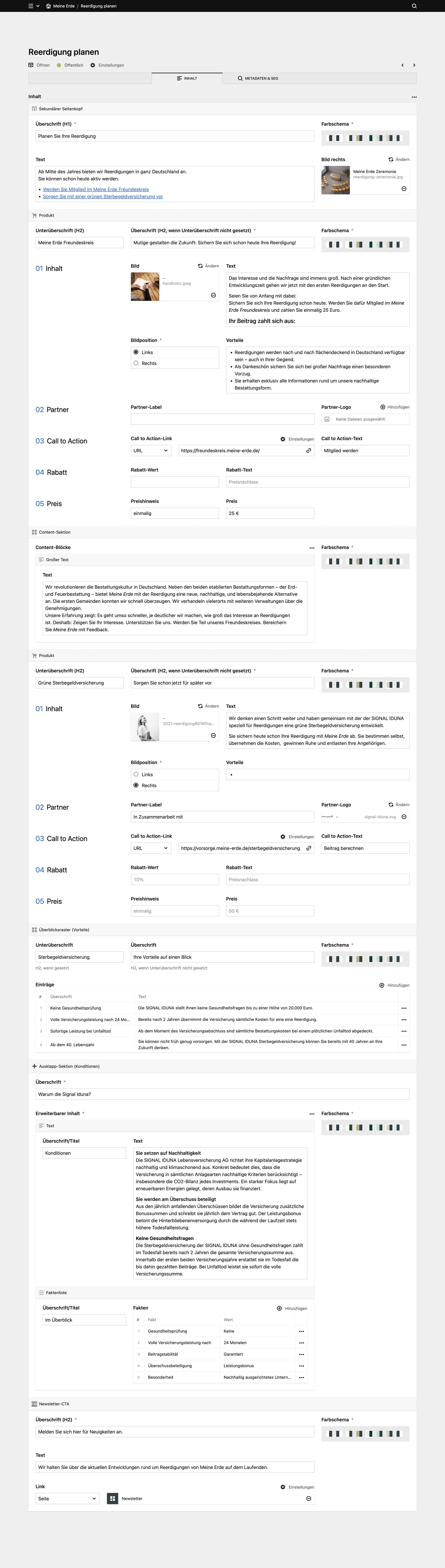Backend screenshot of meine-erde.de