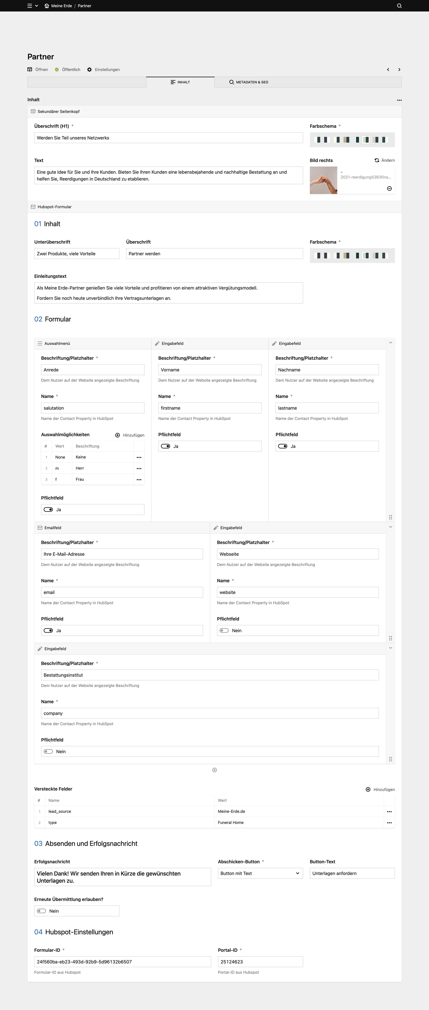 Backend screenshot of meine-erde.de