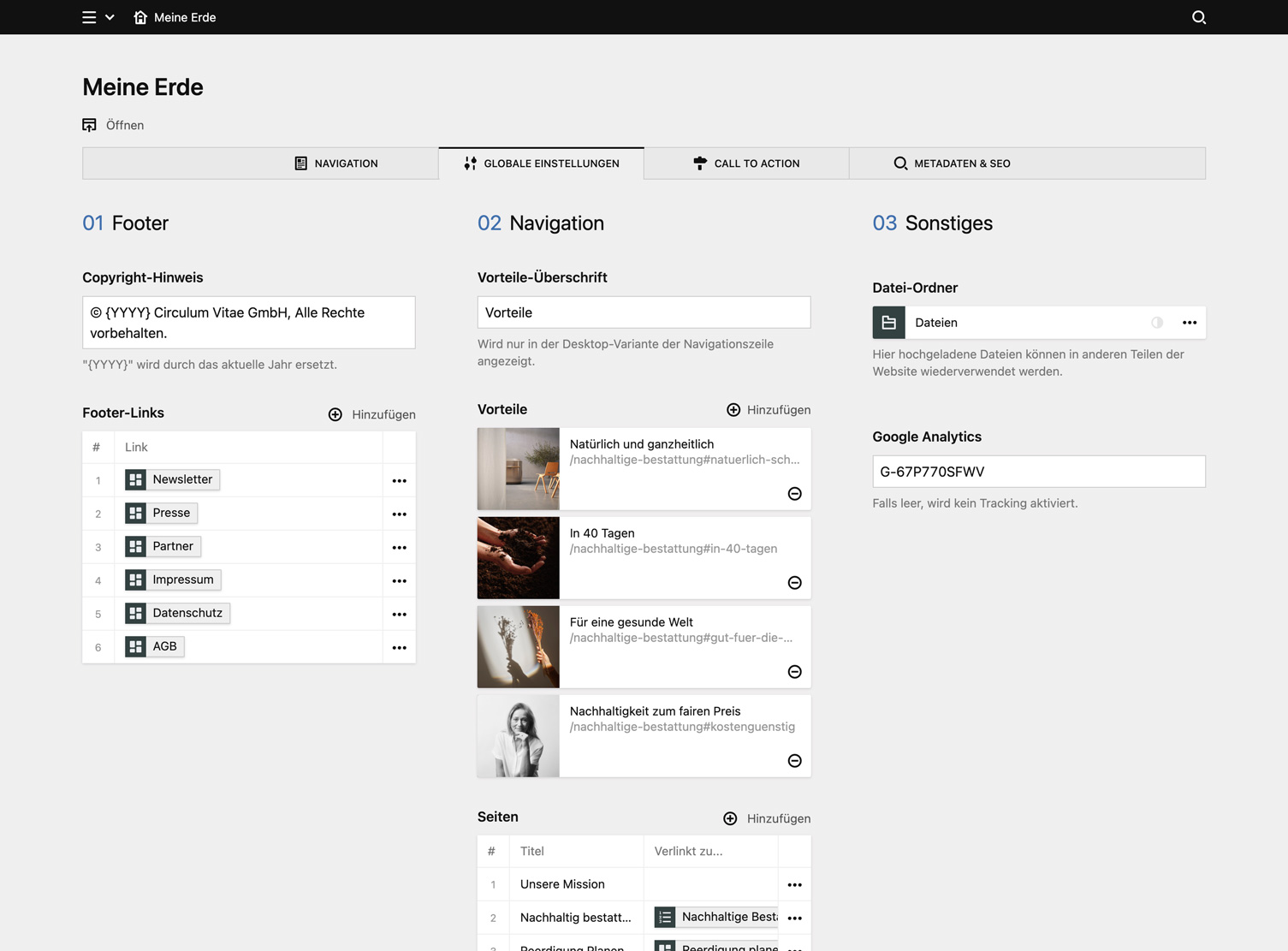 Backend screenshot of meine-erde.de