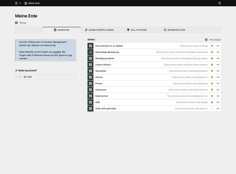 Backend screenshot of meine-erde.de
