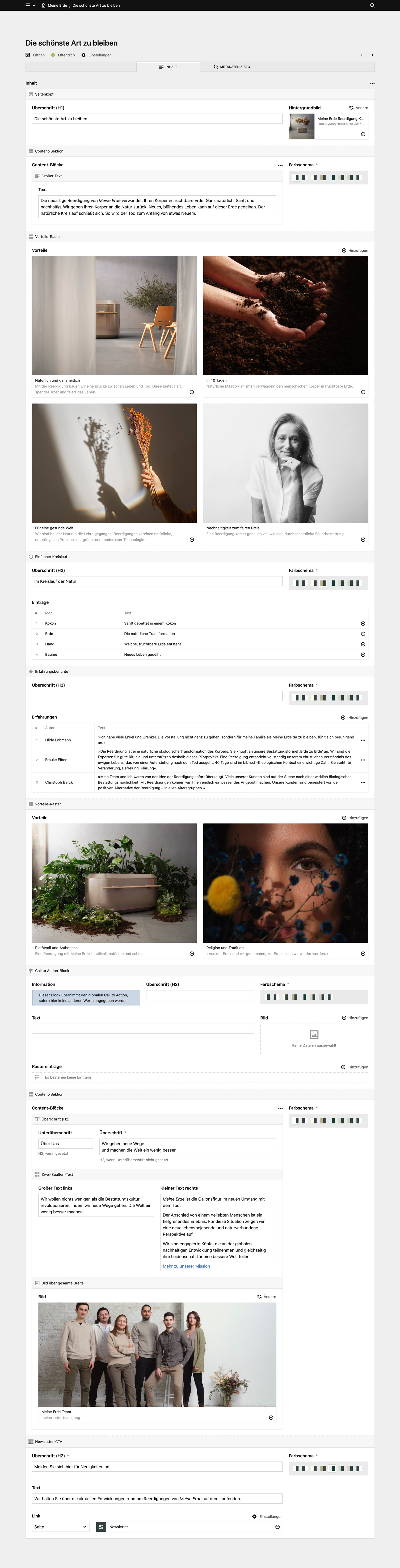 Backend screenshot of meine-erde.de