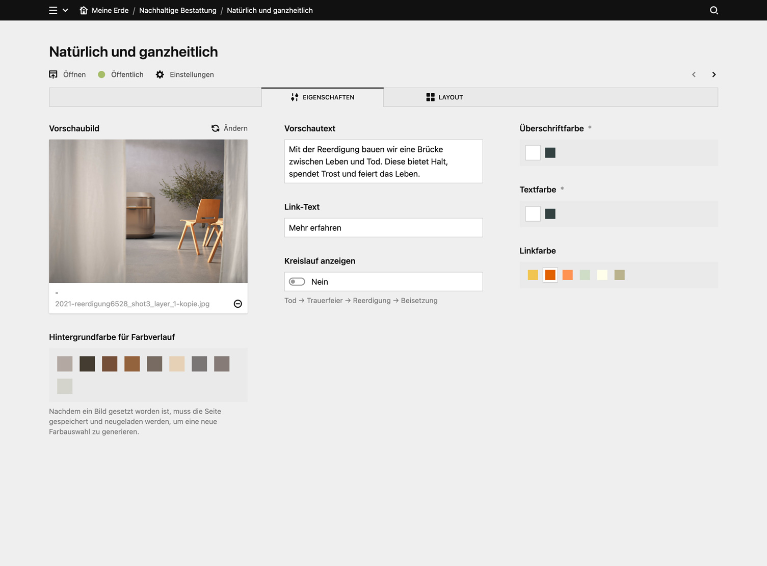 Backend screenshot of meine-erde.de