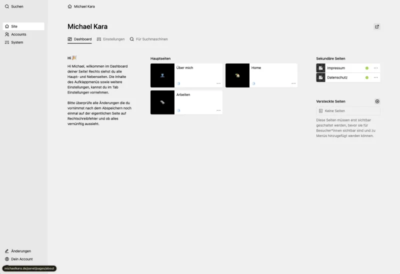 Backend screenshot of michaelkara.de