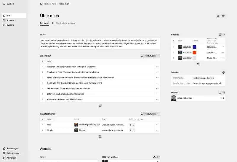 Backend screenshot of michaelkara.de