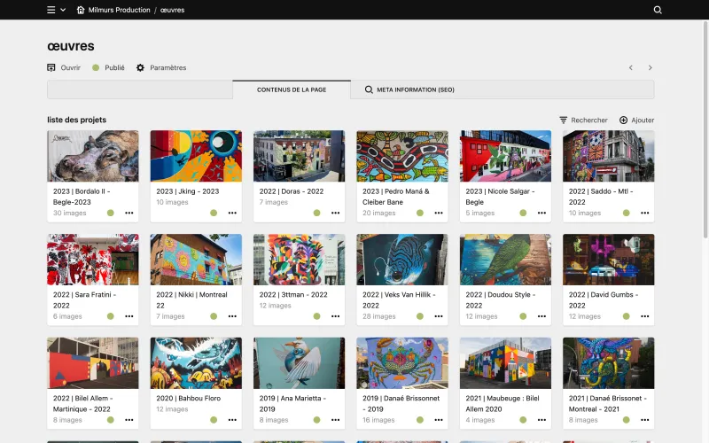 Backend screenshot of milmurs.com
