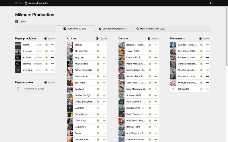Backend screenshot of milmurs.com