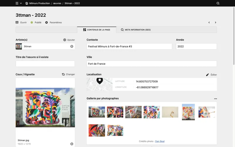 Backend screenshot of milmurs.com
