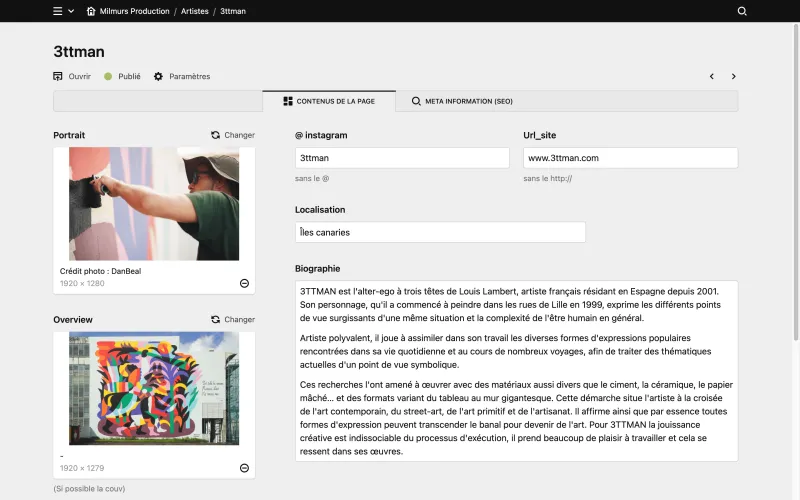 Backend screenshot of milmurs.com