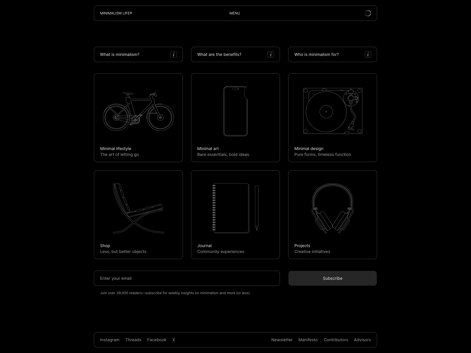 Frontend screenshot of minimalism.com
