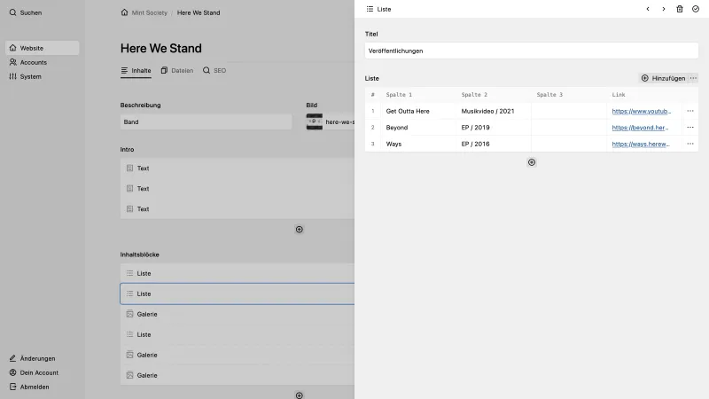Backend screenshot of mintsociety.de