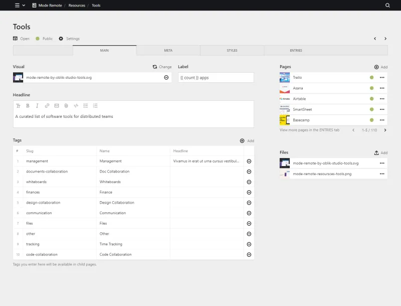 Backend screenshot of moderemote.com