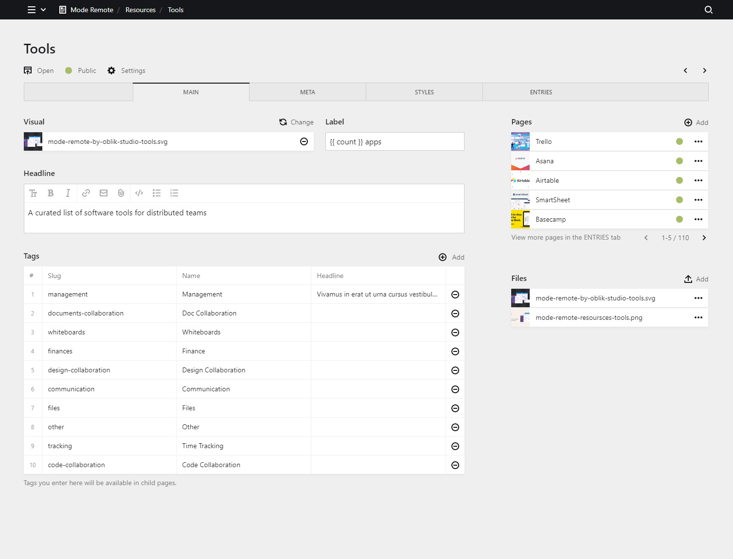 Backend screenshot of moderemote.com