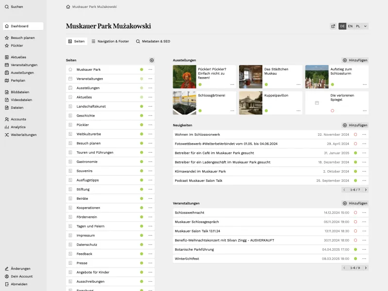 Backend screenshot of muskauer-park.de
