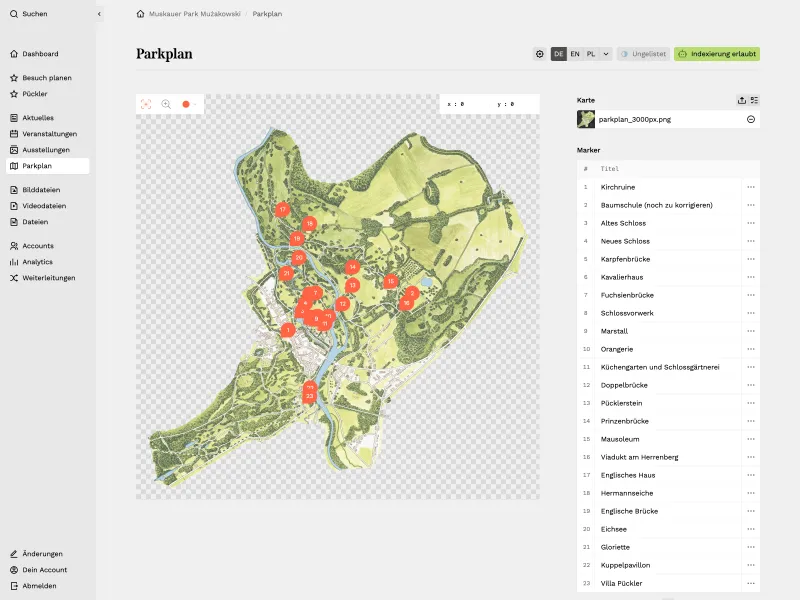 Backend screenshot of muskauer-park.de